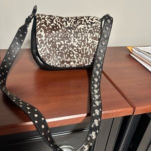 Michael Kors bag w/brown and beige cow hide flap with studded cross body strap